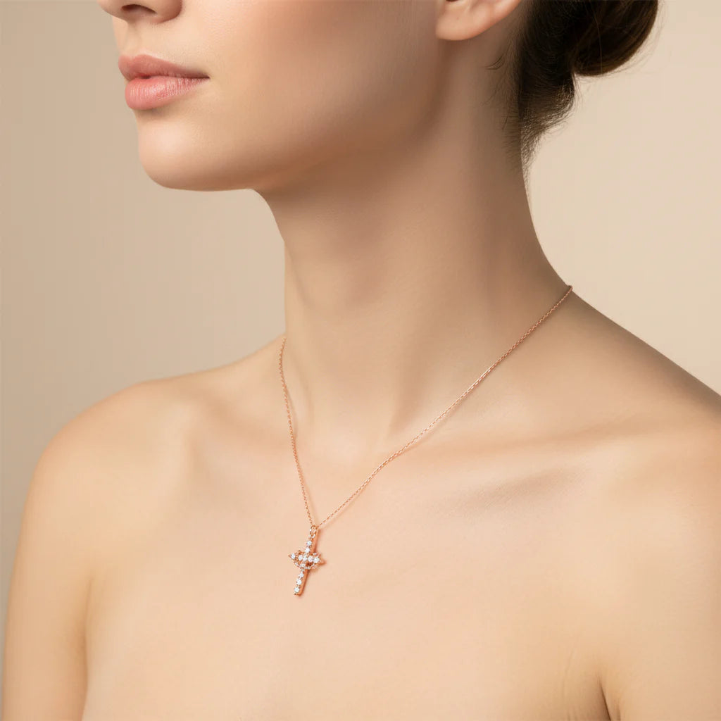 Crown Pendant Cross Necklace - Gold or Silver Faith Jewelry