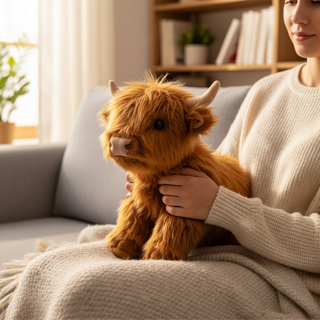 Handmade Soft Highland Cow Plush Toy — Adorable Cuddly Plush for Kids