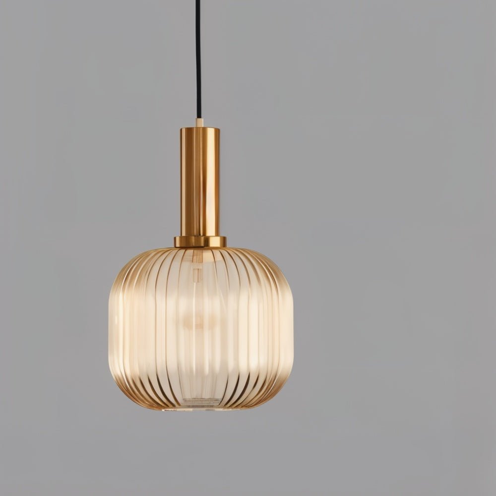 Ribbed Glass Pendant Light — Timeless Vintage Luxury with Brass Accents