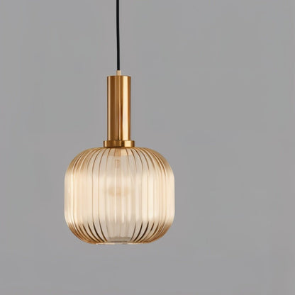 Ribbed Glass Pendant Light — Timeless Vintage Luxury with Brass Accents
