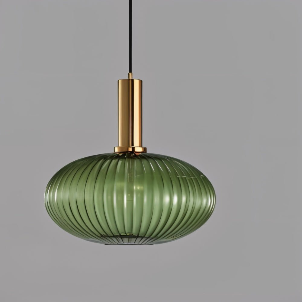 Ribbed Glass Pendant Light — Timeless Vintage Luxury with Brass Accents
