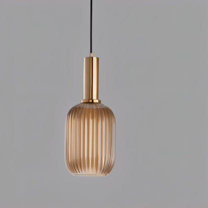 Ribbed Glass Pendant Light — Timeless Vintage Luxury with Brass Accents