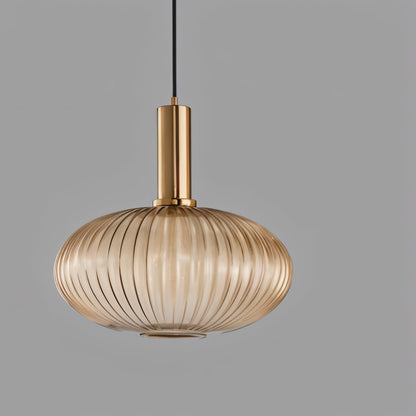 Ribbed Glass Pendant Light — Timeless Vintage Luxury with Brass Accents