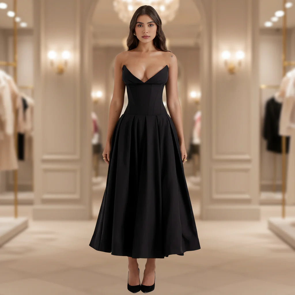 Chic Deep V-Neck Summer Dress - Casual, Flowy Midi Silhouette