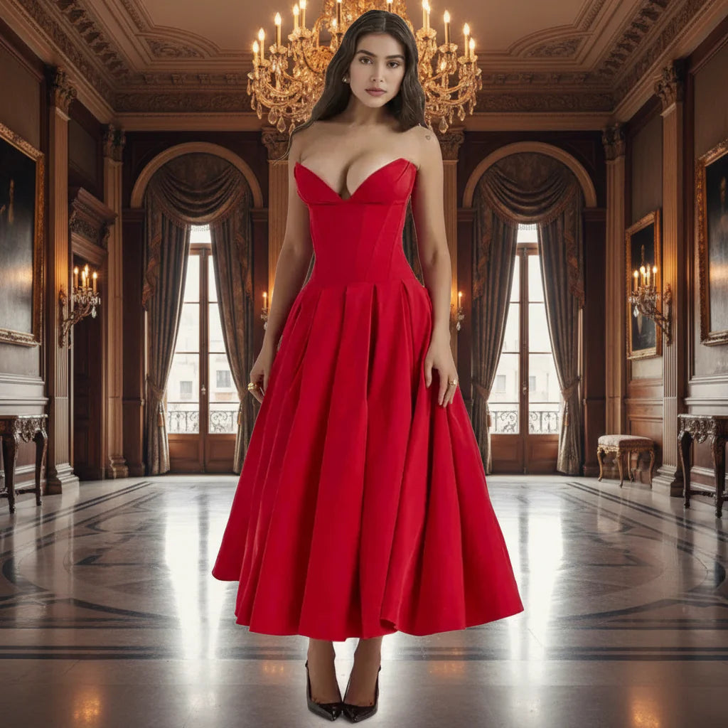 Chic Deep V-Neck Summer Dress - Casual, Flowy Midi Silhouette