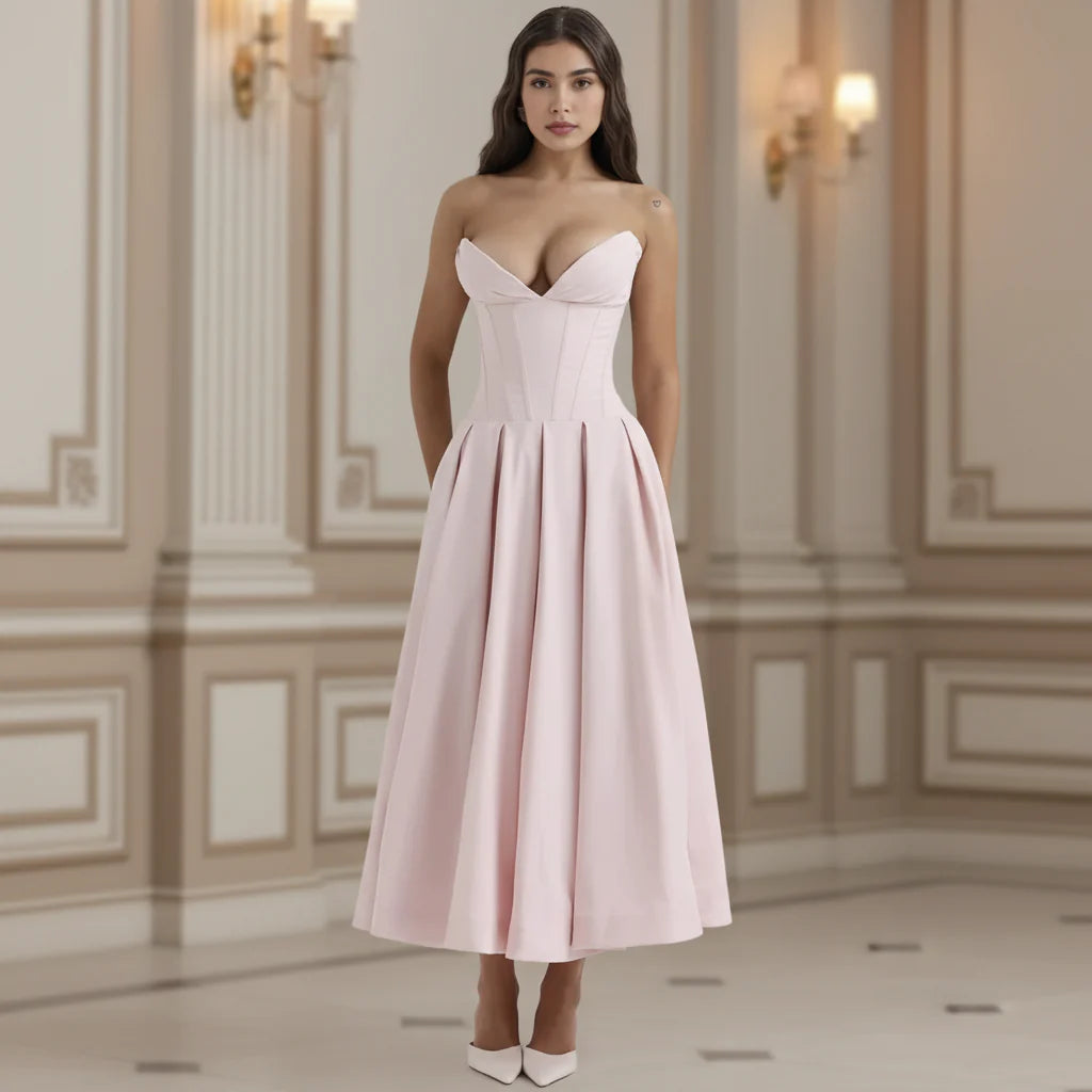 Chic Deep V-Neck Summer Dress - Casual, Flowy Midi Silhouette