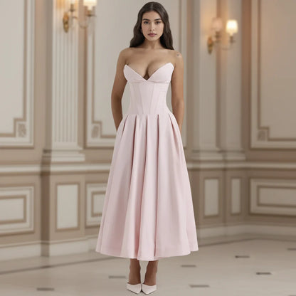 Chic Deep V-Neck Summer Dress - Casual, Flowy Midi Silhouette