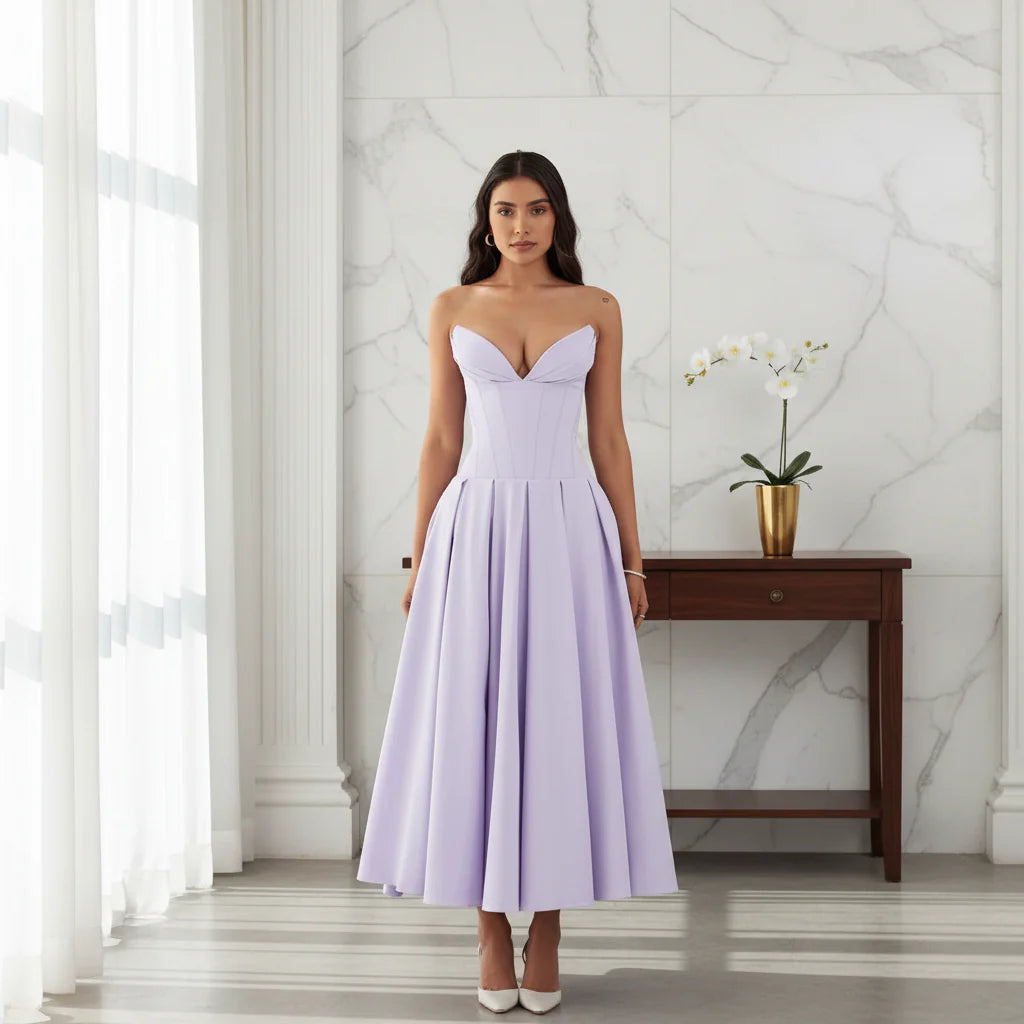 Chic Deep V-Neck Summer Dress - Casual, Flowy Midi Silhouette