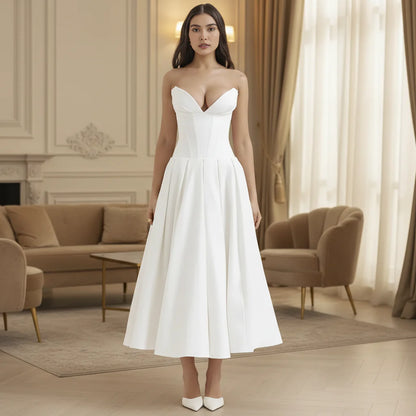 Chic Deep V-Neck Summer Dress - Casual, Flowy Midi Silhouette