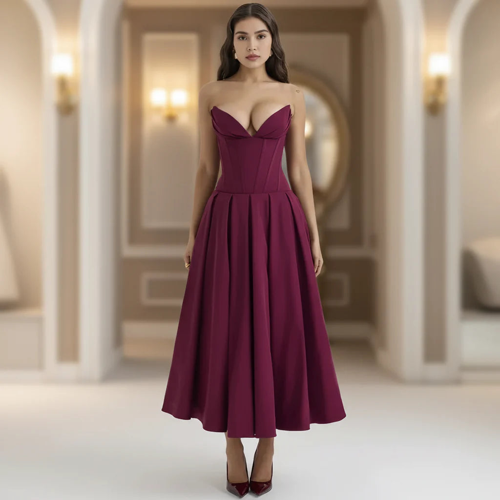 Chic Deep V-Neck Summer Dress - Casual, Flowy Midi Silhouette