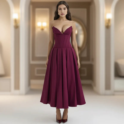 Chic Deep V-Neck Summer Dress - Casual, Flowy Midi Silhouette