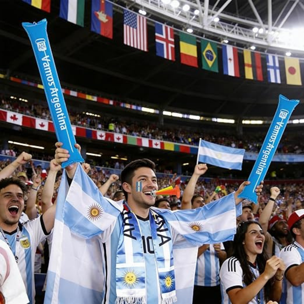 Argentina World Cup Flag Soccer Scarf & Thunder Sticks – Ultimate Fan Gear Bundle