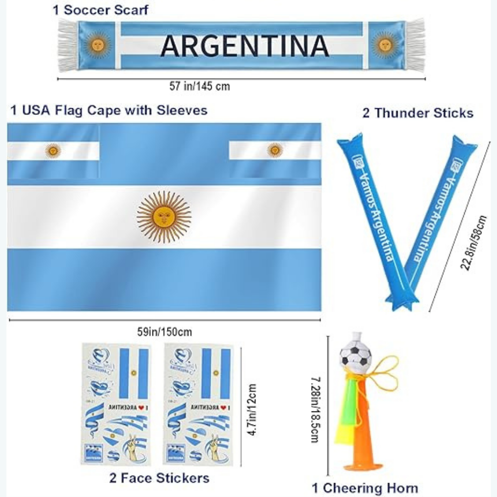 Argentina World Cup Flag Soccer Scarf & Thunder Sticks – Ultimate Fan Gear Bundle