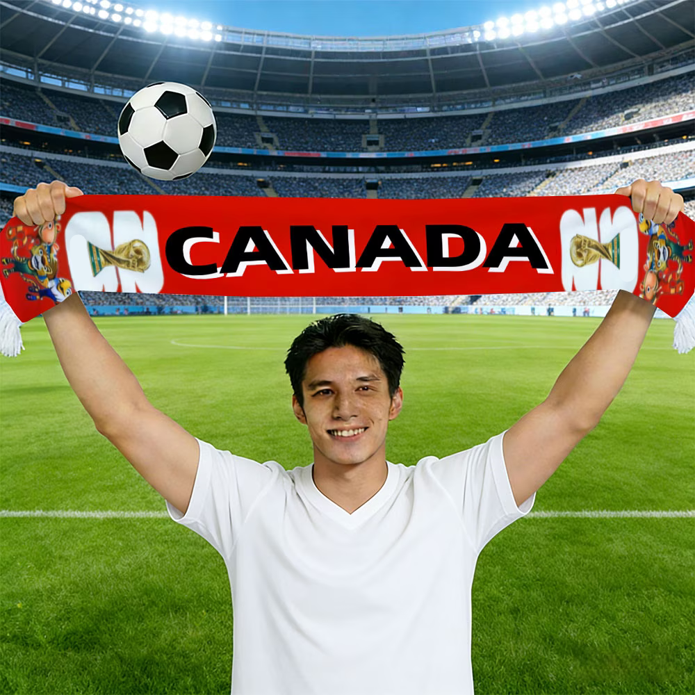 Canada Flag World Cup Fan Scarf - Hand-Washable Sports Gear for Soccer Fans